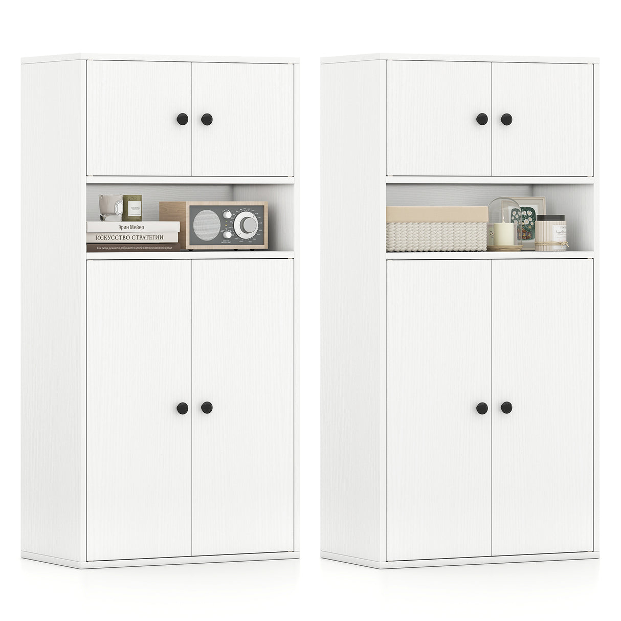 44 Inches Tall Bookshelf with Doors and Adjustable Shelf-2 Pieces