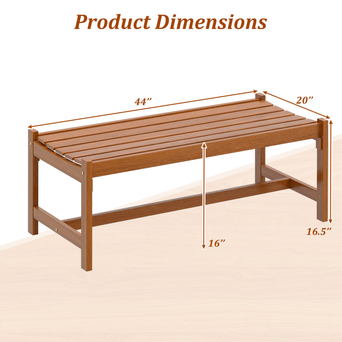 44" Patio Wood Bench Set of 2 Outdoor Solid Hardwood Dining Bench with Teak Oil Finish