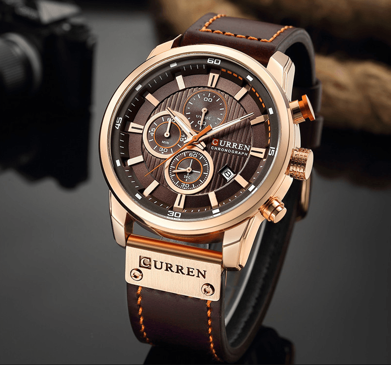Men's Waterproof Elegant Sport Watch With Chronometers Day View, Leather Belts And Hardlex Scratch Resistant Glass Perfect Gift For Him