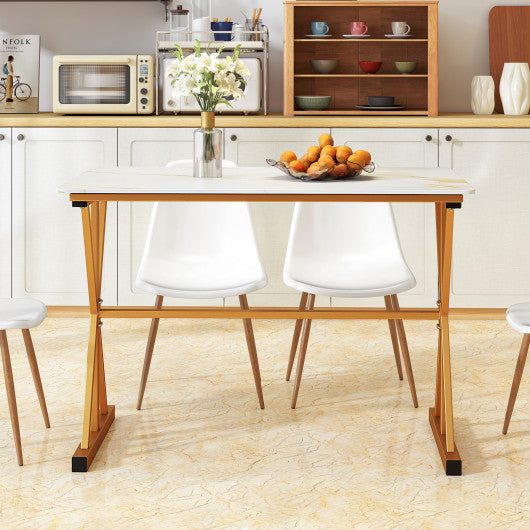 44 Inches Sintered Stone Dining Table with Metal Frame and Faux Marble Tabletop-White