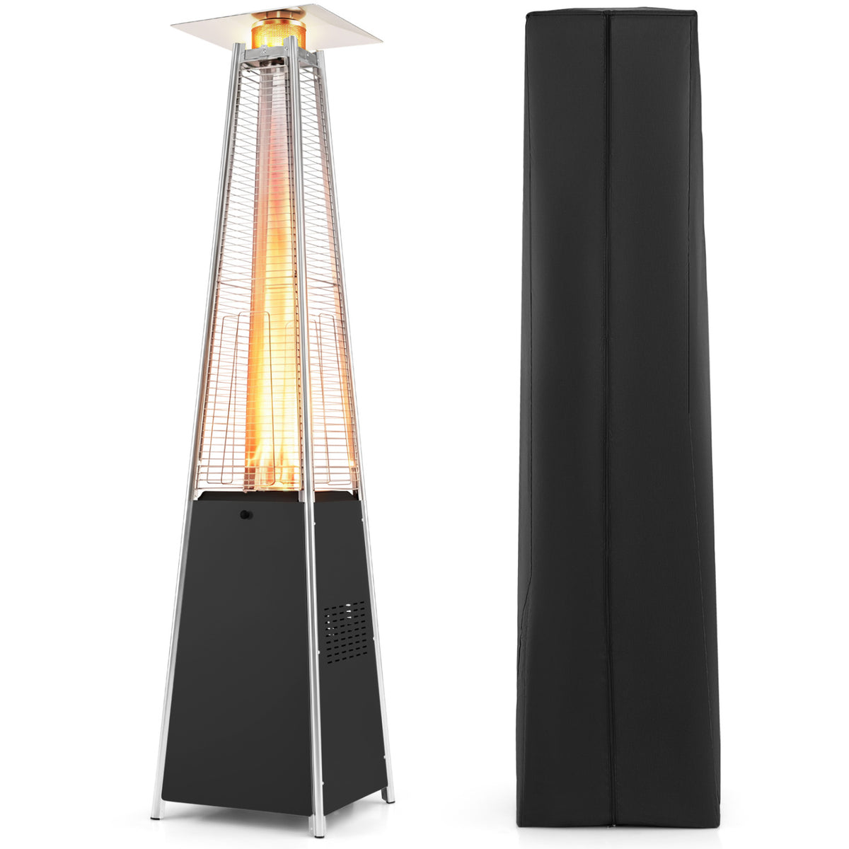 45000 BTU Pyramid Patio Heater with Zippered Cover Triple Safety Protection and wheels-Silver