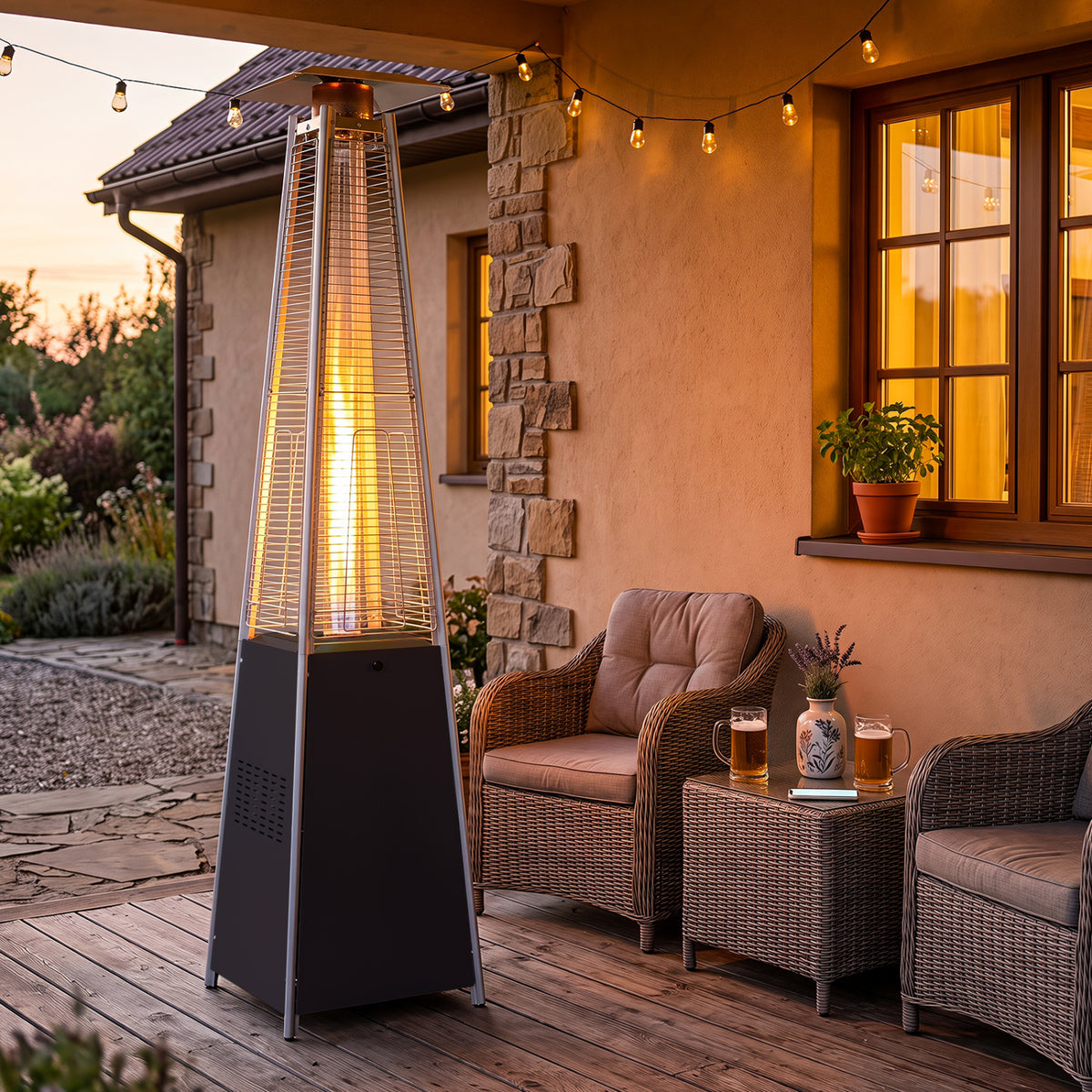 45000 BTU Pyramid Patio Heater with Zippered Cover Triple Safety Protection and wheels-Silver