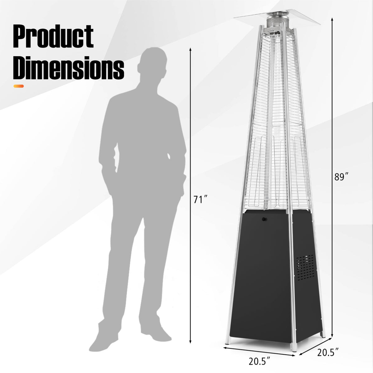45000 BTU Pyramid Patio Heater with Zippered Cover Triple Safety Protection and wheels-Silver