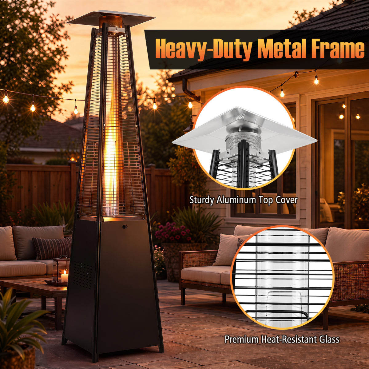 45000 BTU Pyramid Patio Heater with Zippered Cover Triple Safety Protection and wheels-Black