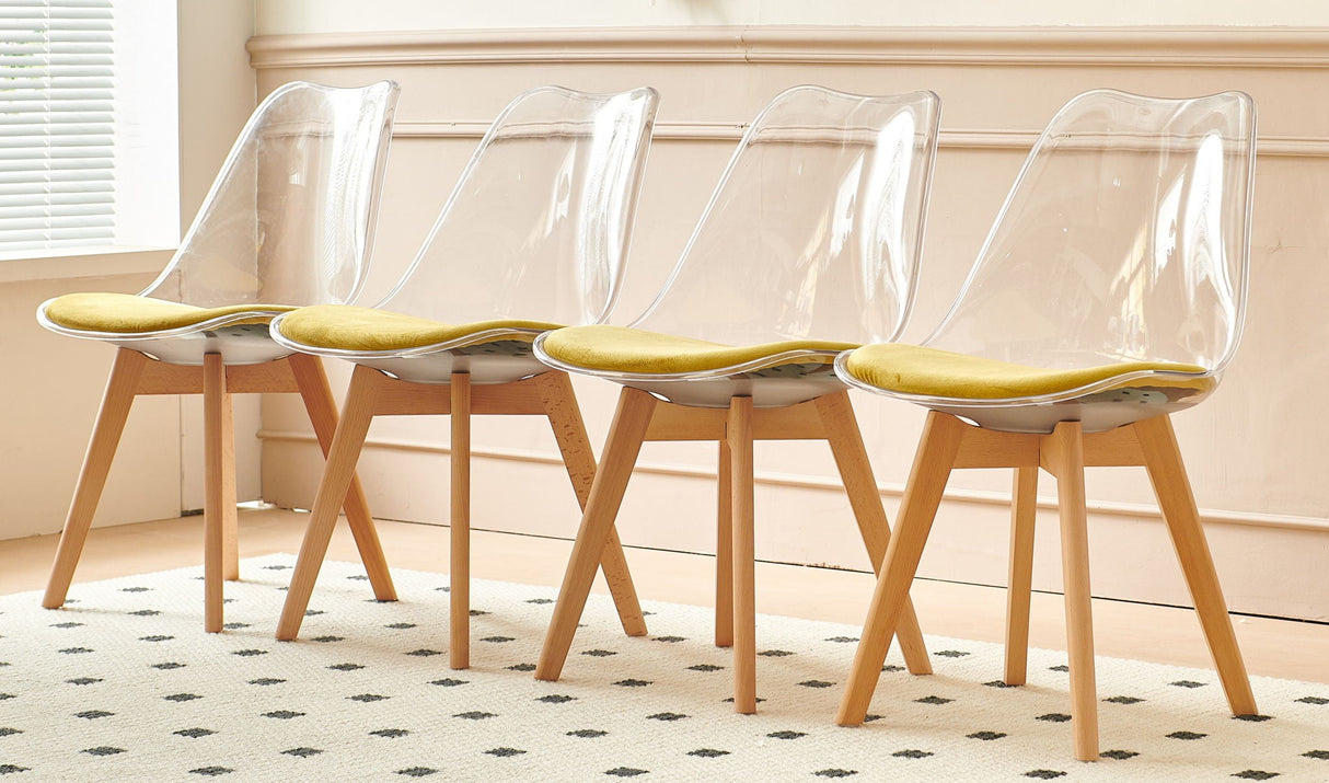 Dining Chair, Coffee Chair Wood Leg (Set of 4) - Transparent by Couch.com