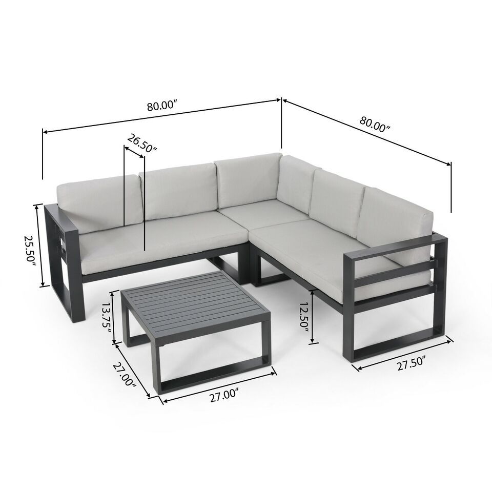 Dursley - Outdoor Aluminum V Shape Sofa Sectional - Beige / Gray by Couch.com
