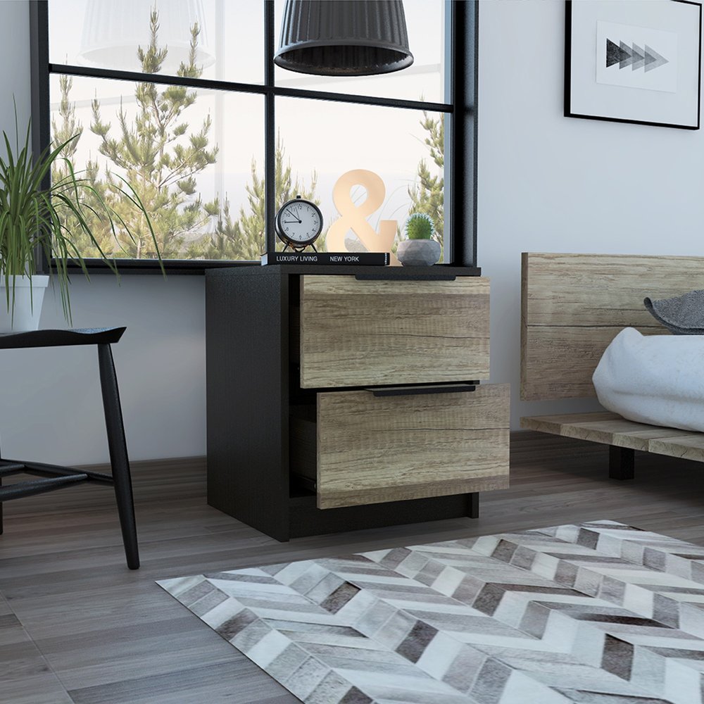 19" Wood Two Drawer Nightstand