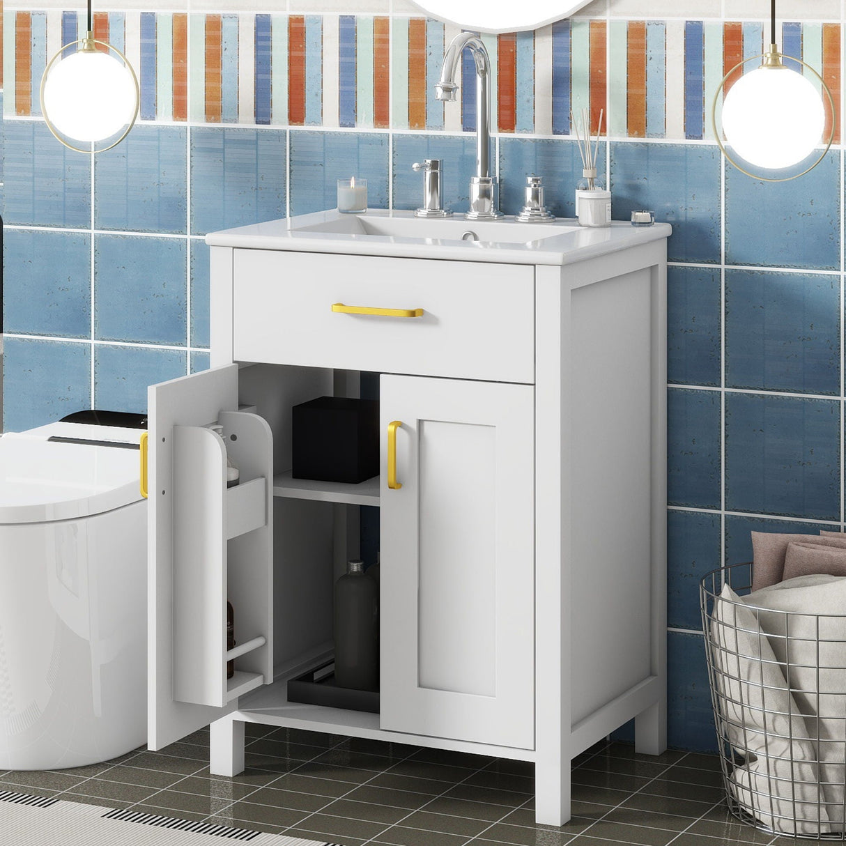 Bathroom Vanity Combo With Ceramic Sink, Luxurious Space-Saving Vanity, 2 Soft Close Doors by Couch.com