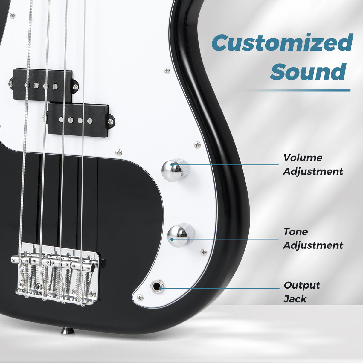 45.5 Inch Electric Bass Guitar with Double Pickups and Gig Bag for Beginners-Black