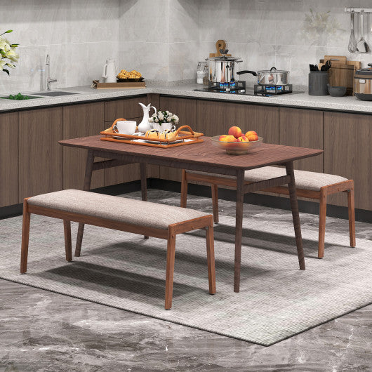 45 Inch Farmhouse Backless Bench with Rubber Wood Legs and Fabric Padded Seat-Beige