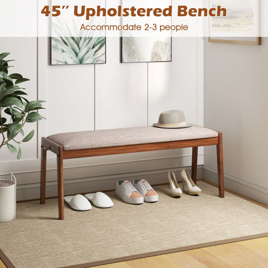 45 Inch Farmhouse Backless Bench with Rubber Wood Legs and Fabric Padded Seat-Beige