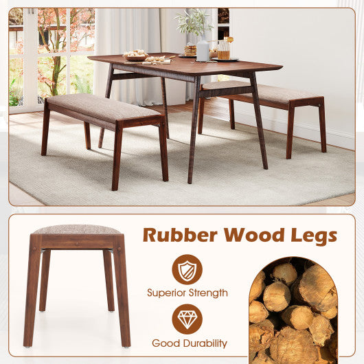 45 Inch Farmhouse Backless Bench with Rubber Wood Legs and Fabric Padded Seat-Beige