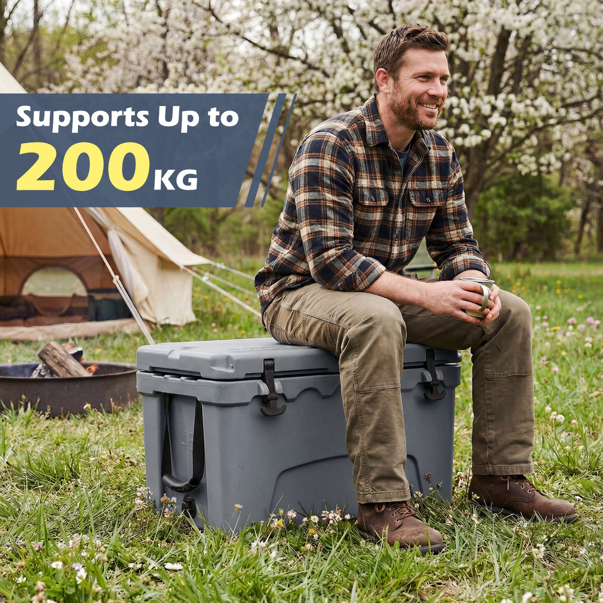 45 Quart Portable Hard Cooler Insulated Ice Chest Keeps Cool for up to 6 Days-Gray