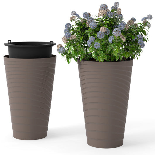 45 cm Tall Flower Pot Set of 2 with Insert Bucket and Handle Design-Brown