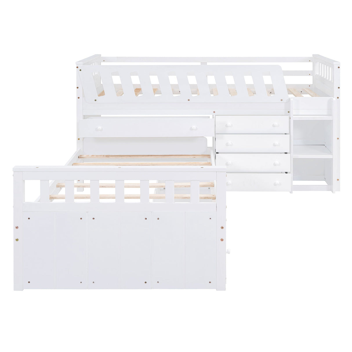 Loft Platform Bed With 7 Drawers And Full Guardrails, Modern L Shaped Space Savin by Couch.com