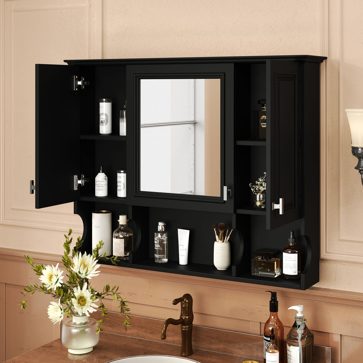 Wall Mounted Bathroom Medicine Wall Cabinet With Mirror & Open Shelves by Couch.com