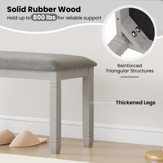 Upholstered Bedroom Bench with Padded Seat and Solid Wood Legs-Gray