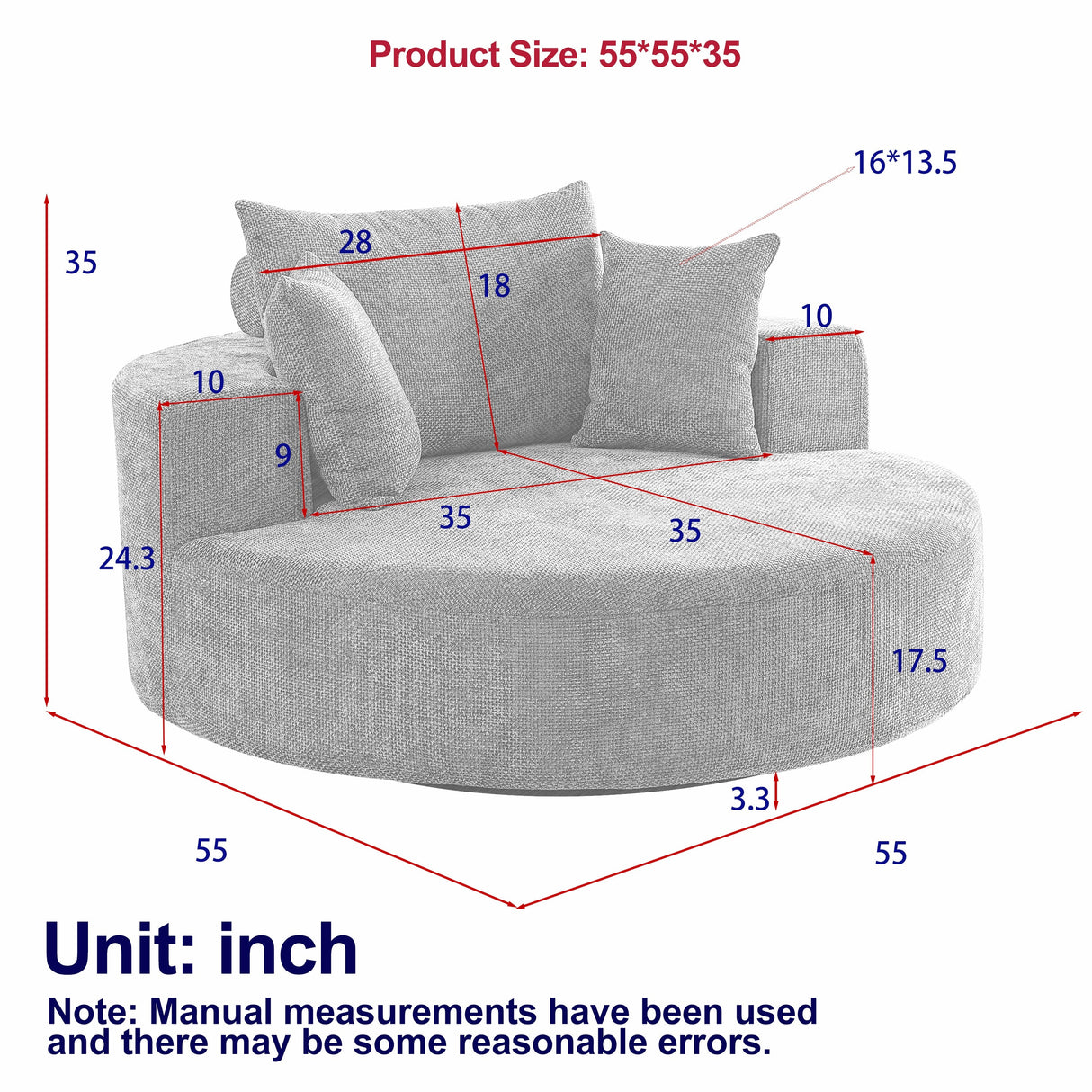 55'' Chenille Foam Single Swivel Chair