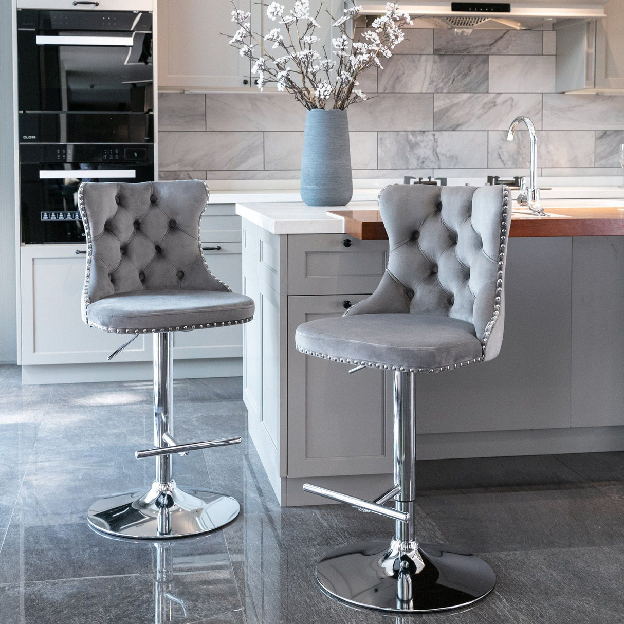 Swivel Velvet Barstools Adjusatble Seat Height From 25-33", Modern Upholstered Chrome Base Bar Stools With Backs Comfortable Tufted For Home Pub And Kitchen Island (Set of 2) by Couch.com