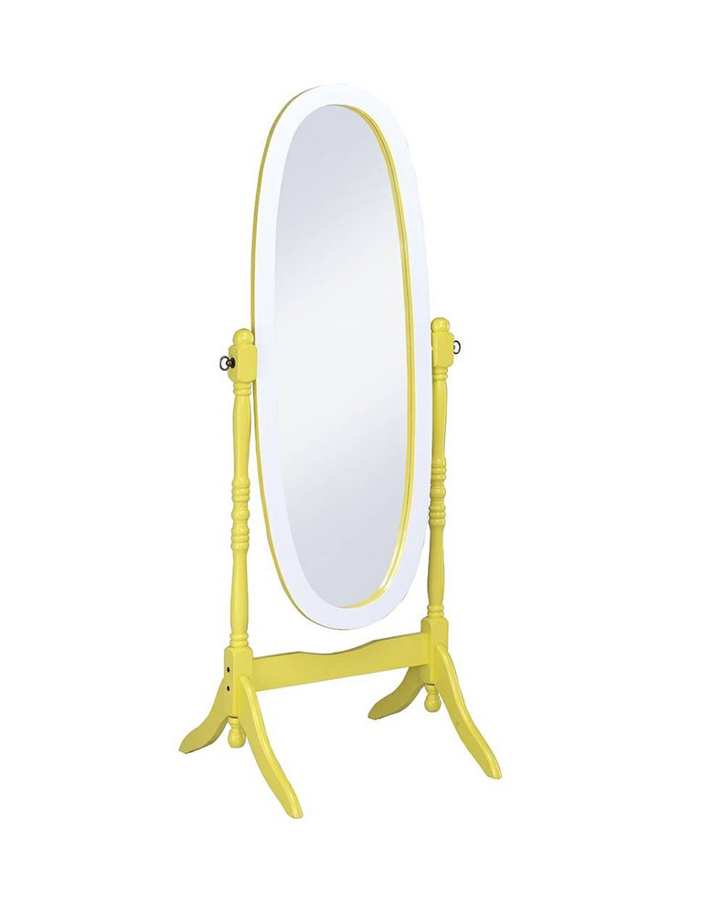 59" Purple And White Wood Freestanding Oval Framed Cheval Mirror