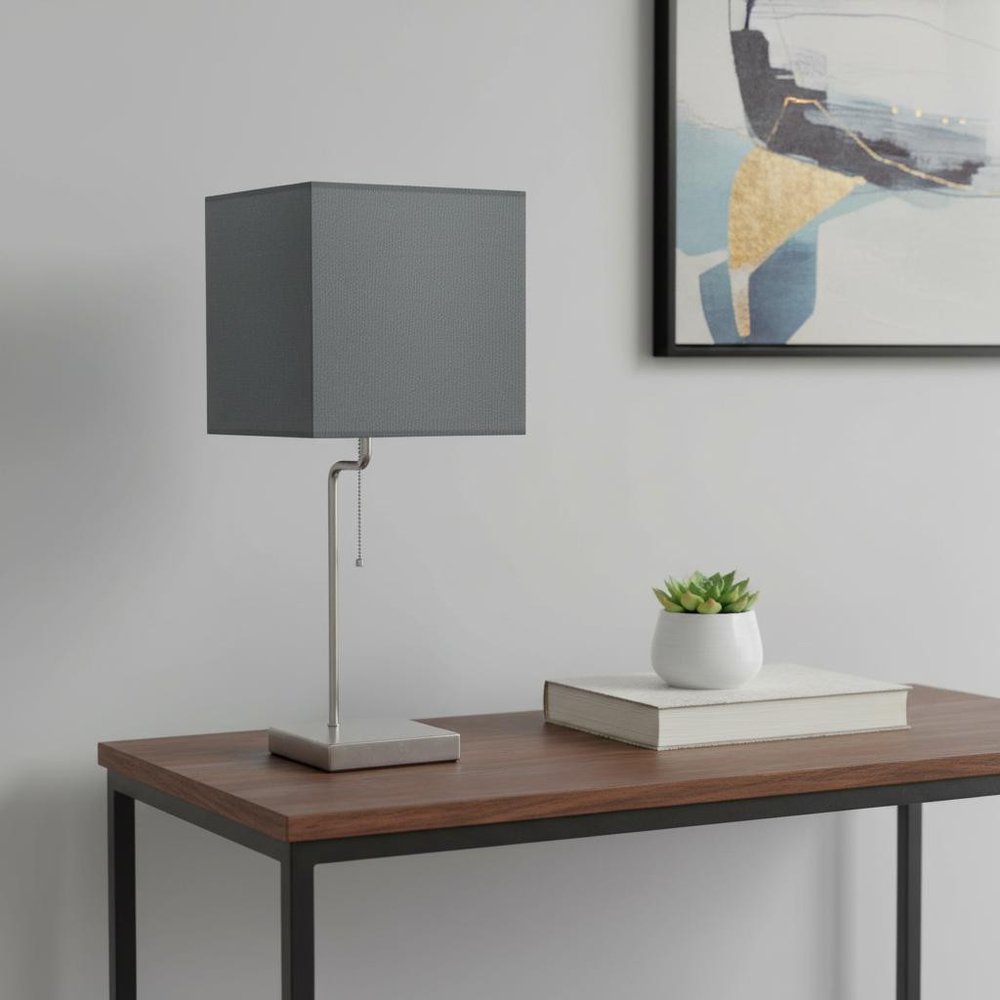 22" Gray Bedside Table Lamp With Gray Square Shade