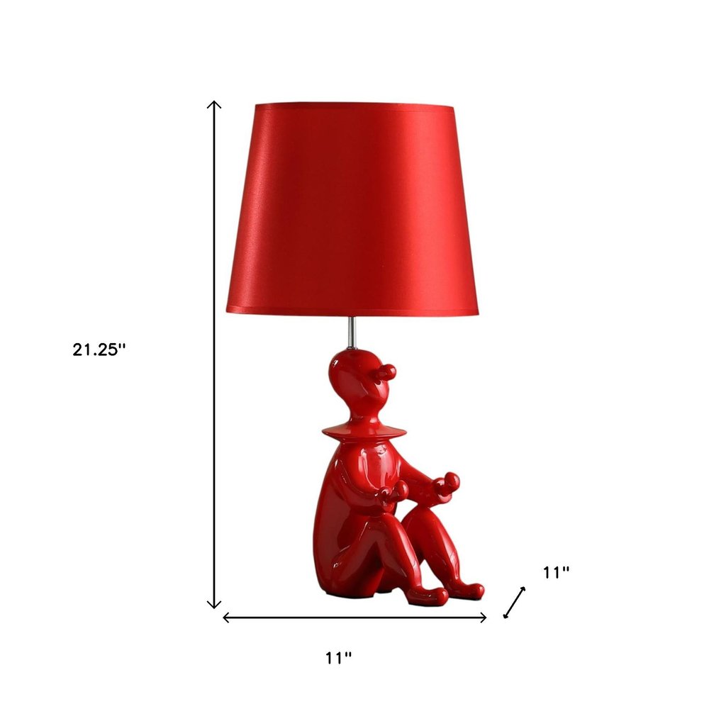 21" Red Bedside Table Lamp With Red Empire Shade