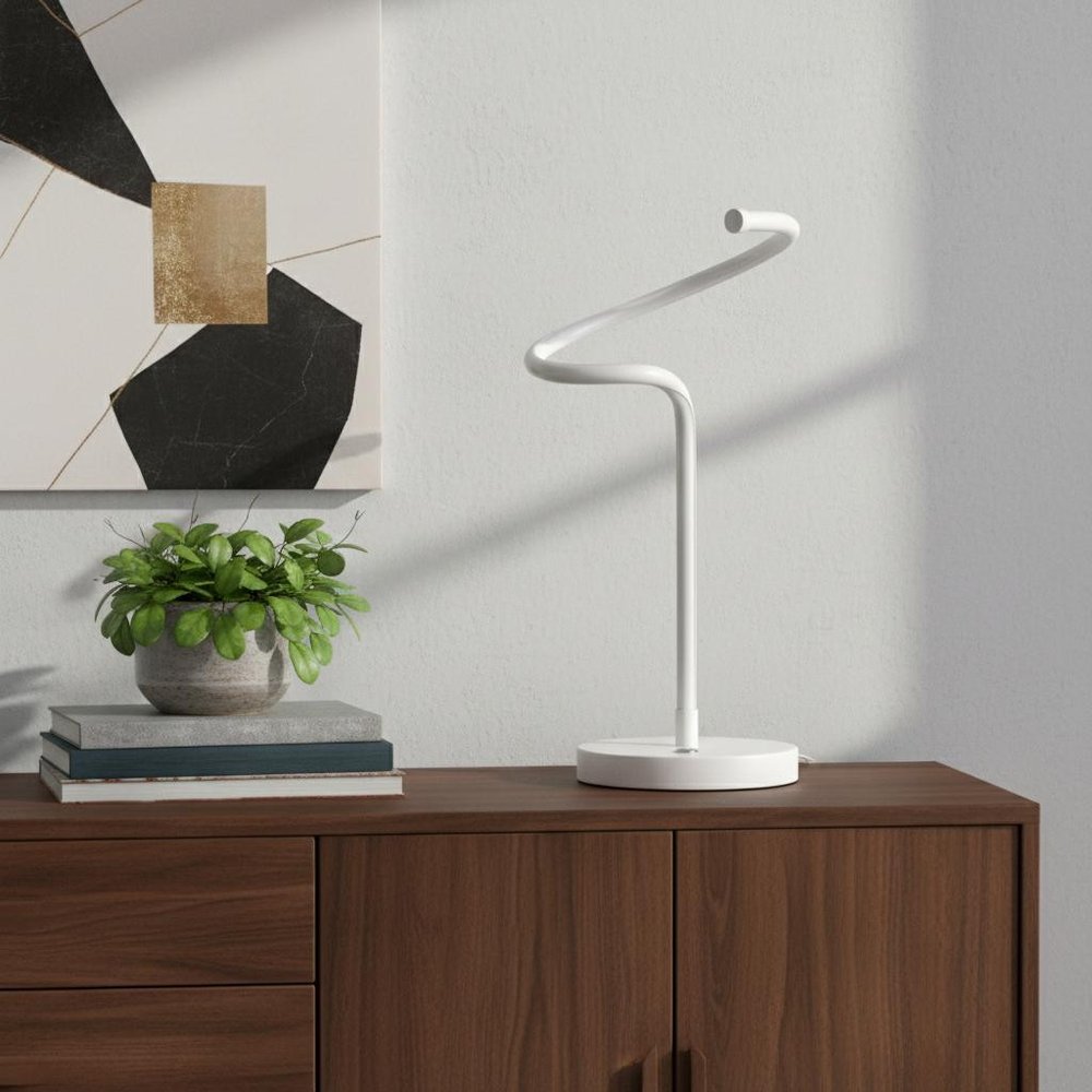 18" White Curvy Spiral LED Table Lamp
