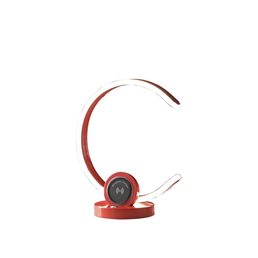 13" Red Contempo C Shape LED with USB Desk or Table Lamp