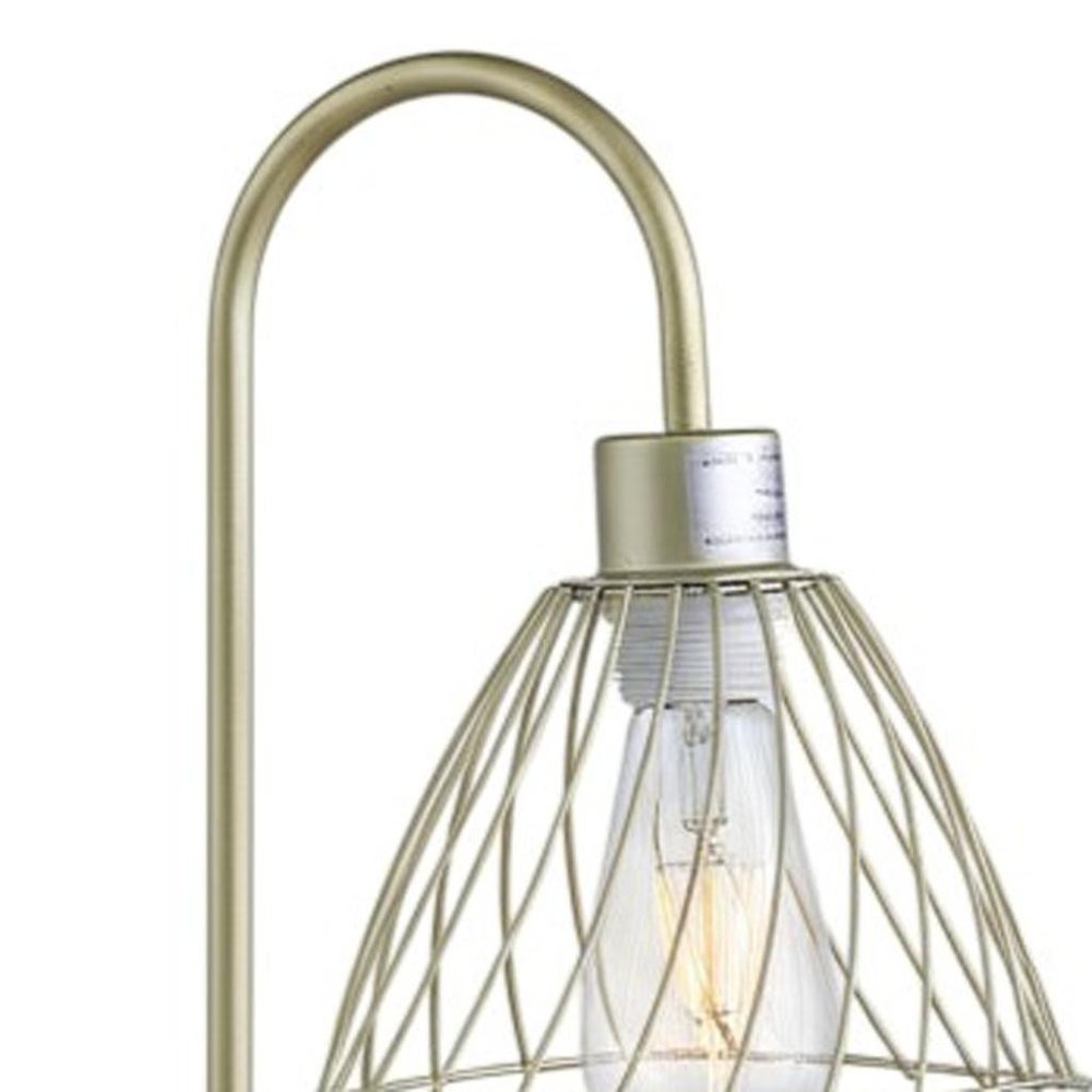 21" Gold Bedside Table Lamp With Gold Cage Shade