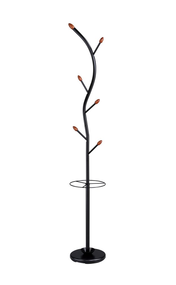 76-Inch-Long Billie Black Tree Coat Rack Walnut Hooks w Umbrella Stand