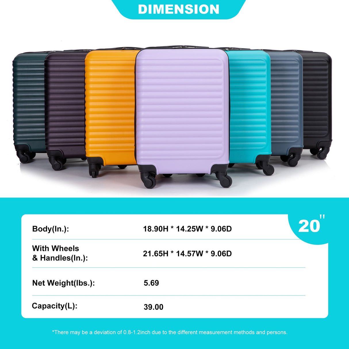 20" Carry On Luggage Lightweight Suitcase, Spinner Wheels by Couch.com