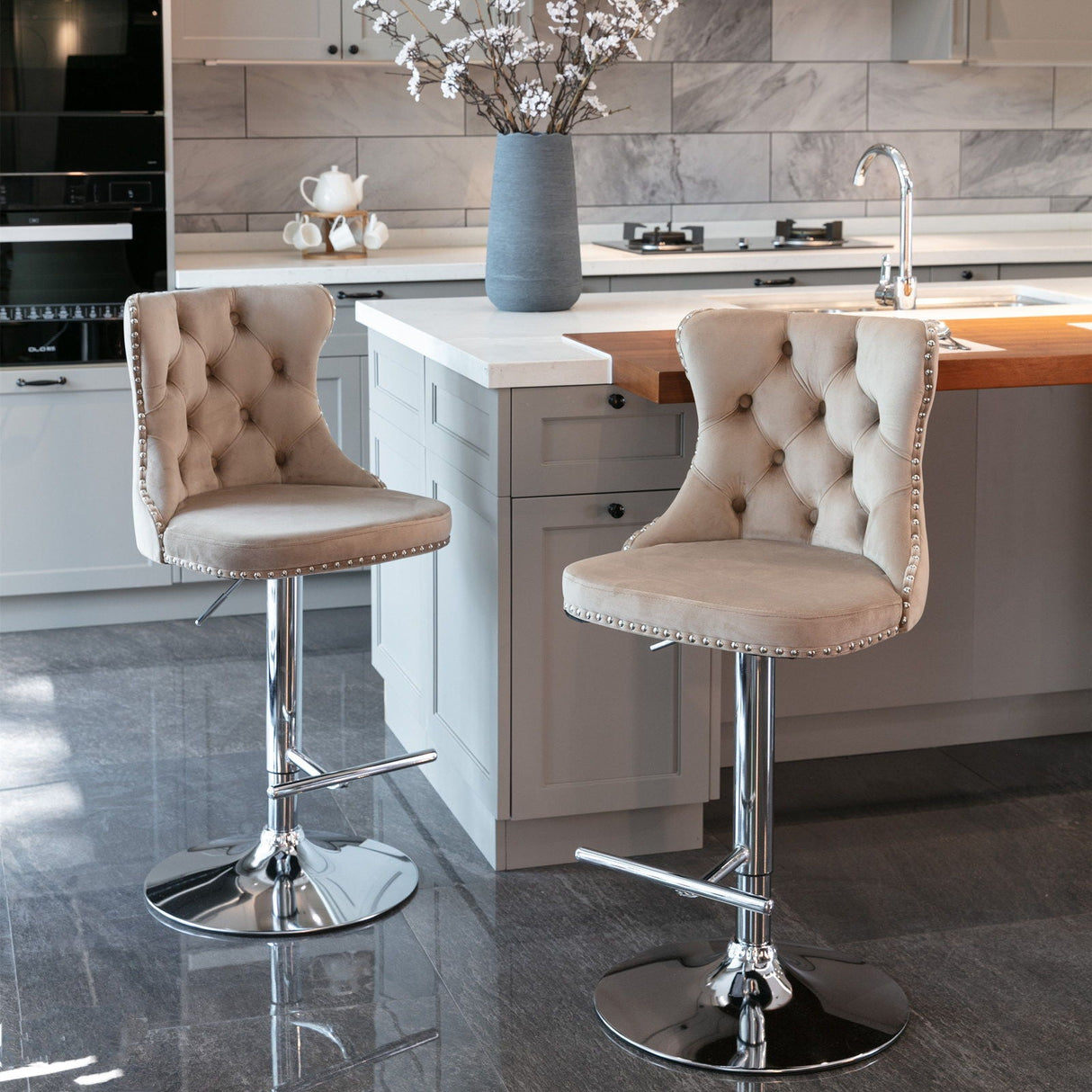 Swivel Velvet Barstools Adjusatble Seat Height From 25-33", Modern Upholstered Chrome Base Bar Stools With Backs Comfortable Tufted For Home Pub And Kitchen Island (Set of 2) by Couch.com
