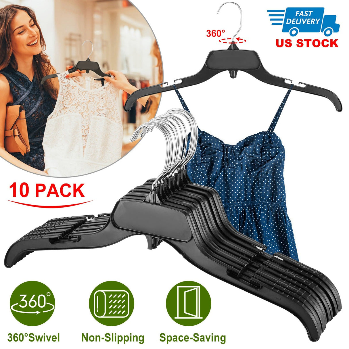 10 Pack Clothes Hangers Non-Slip by DirectDeals