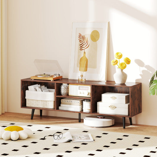 47.5 Inches TV Stand for 55-Inch TV with Compartments and Metal Legs-Rustic Brown