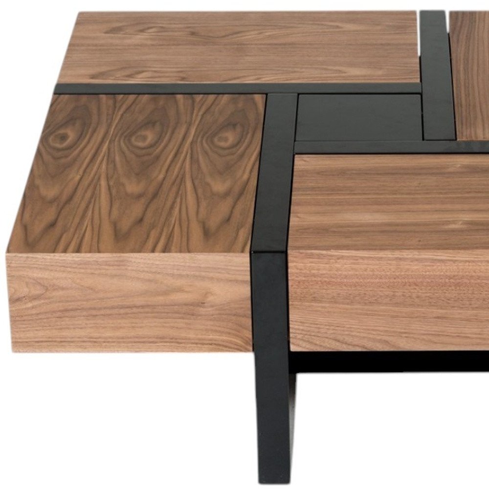 39" Brown and Black Wood Square Solid Coffee Table With Four Drawers