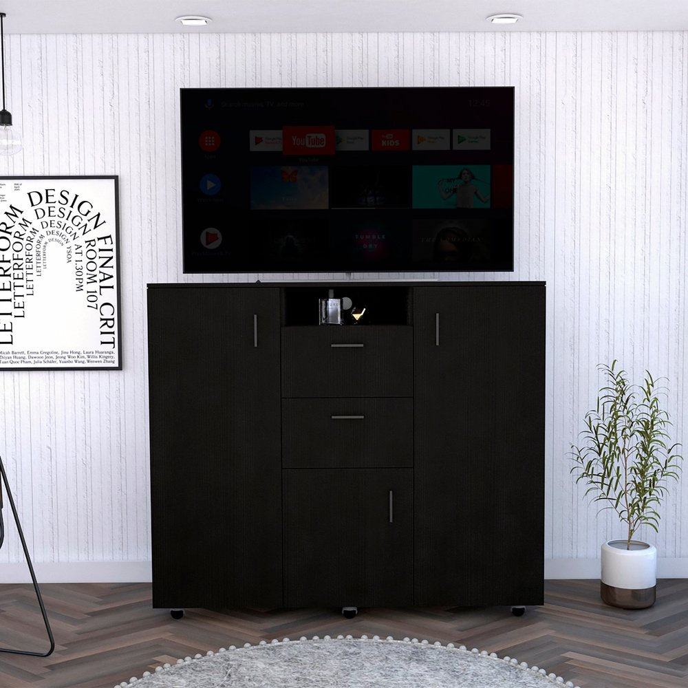 55" Black Wood Two Drawer Dresser