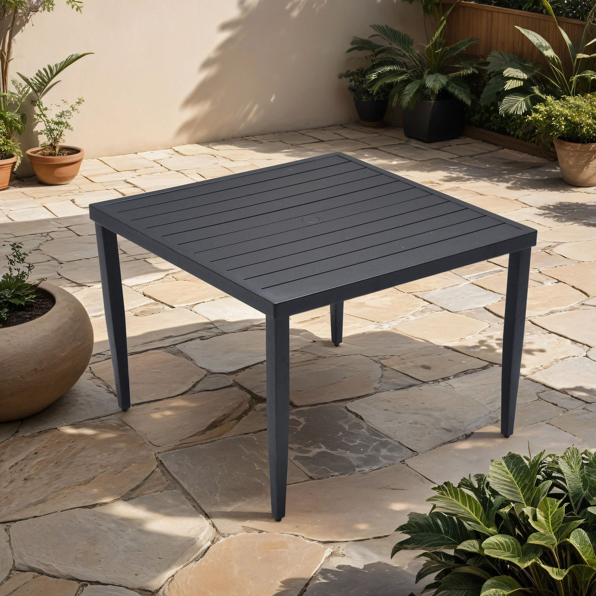 Outdoor Patio Rectangle Dining Table With Tapered Feet & Umbrella Hole by Couch.com