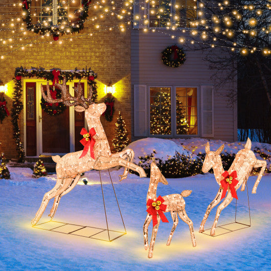 3 Pieces Lighted Christmas Reindeer Family Set with 255 Lights-Golden
