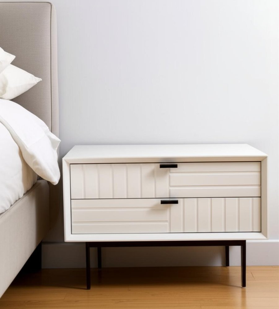 16" White and Black Two Drawer Faux Wood Nightstand