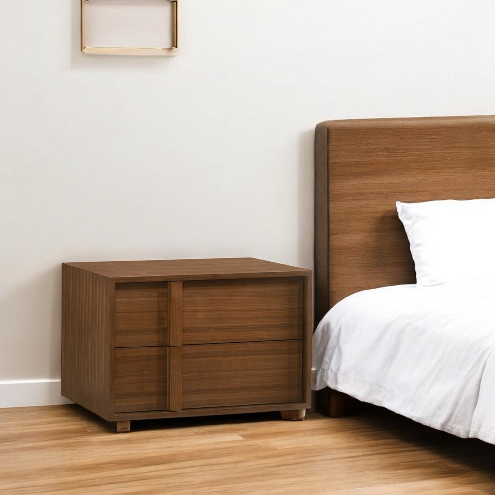 19" Solid Wood and Wood Two Drawer Nightstand
