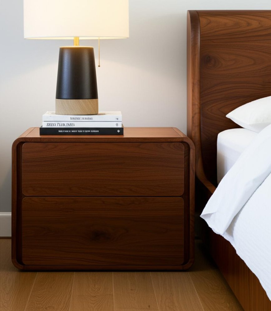 Modern Walnut Brown Nightstand with Two Drawers