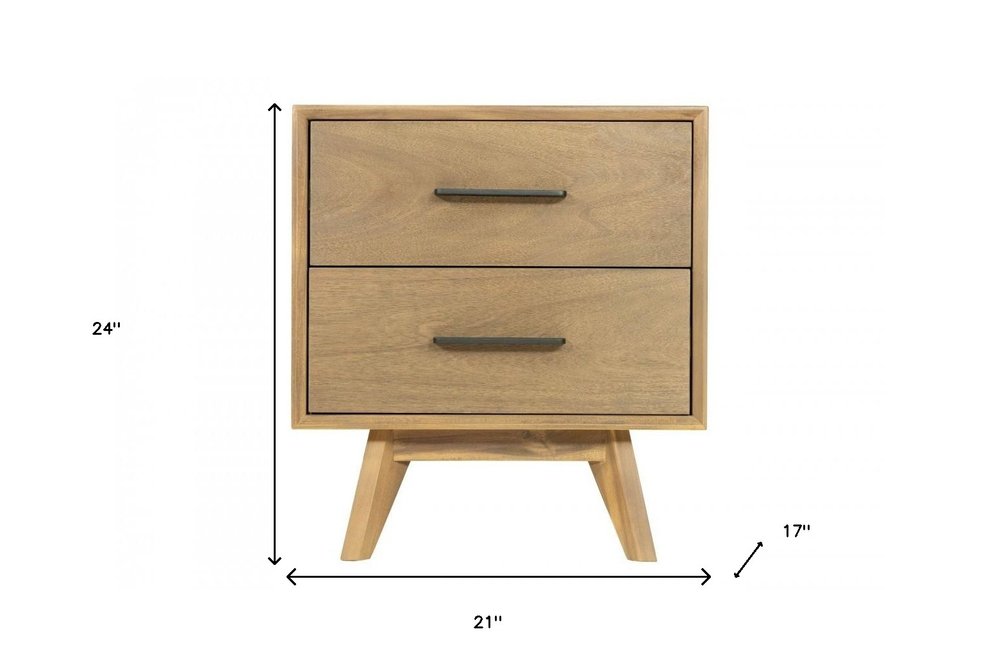 24" Solid Wood and Wood Two Drawer Nightstand