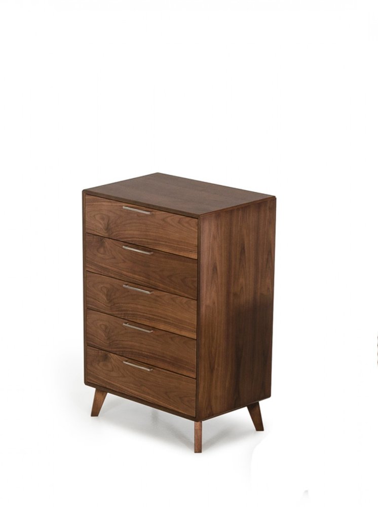 30" Brown Solid Wood Five Drawer Dresser