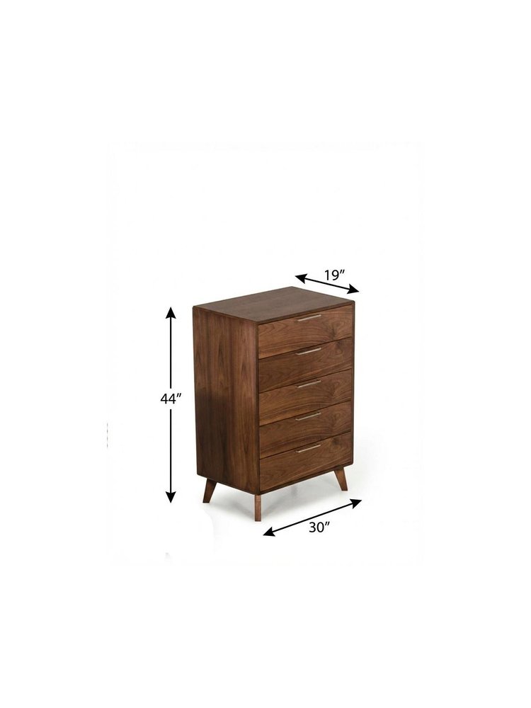 30" Brown Solid Wood Five Drawer Dresser