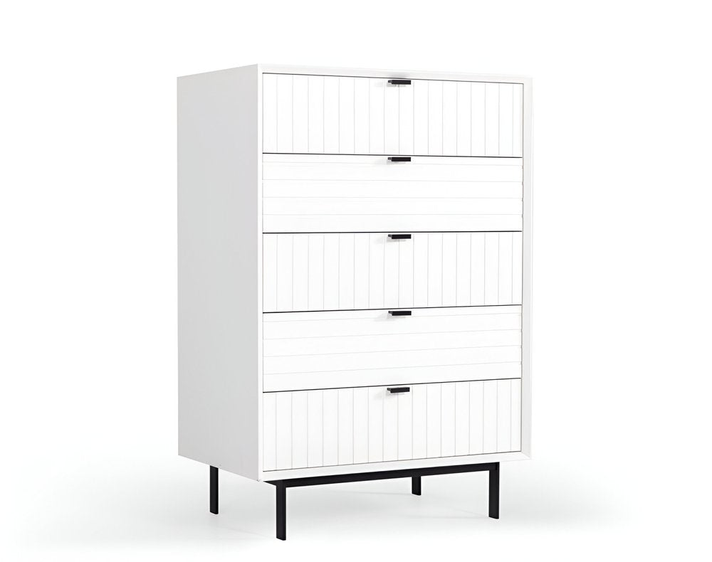 30" White Solid Wood Five Drawer Dresser