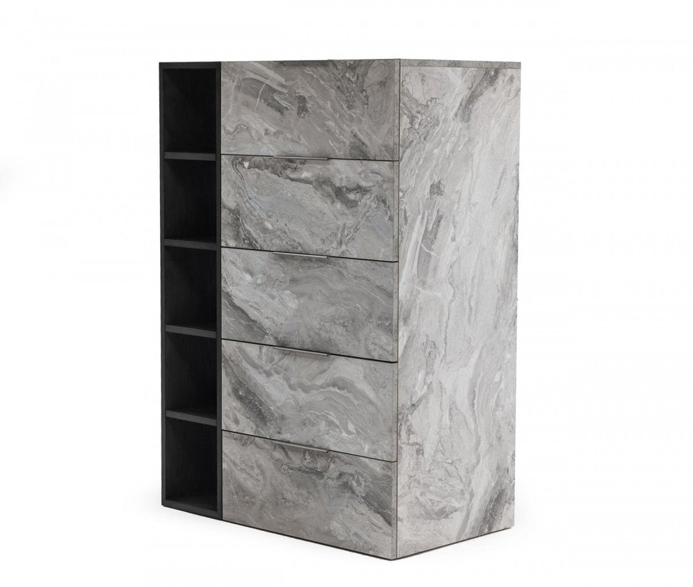 35" Gray Wood Five Drawer Dresser