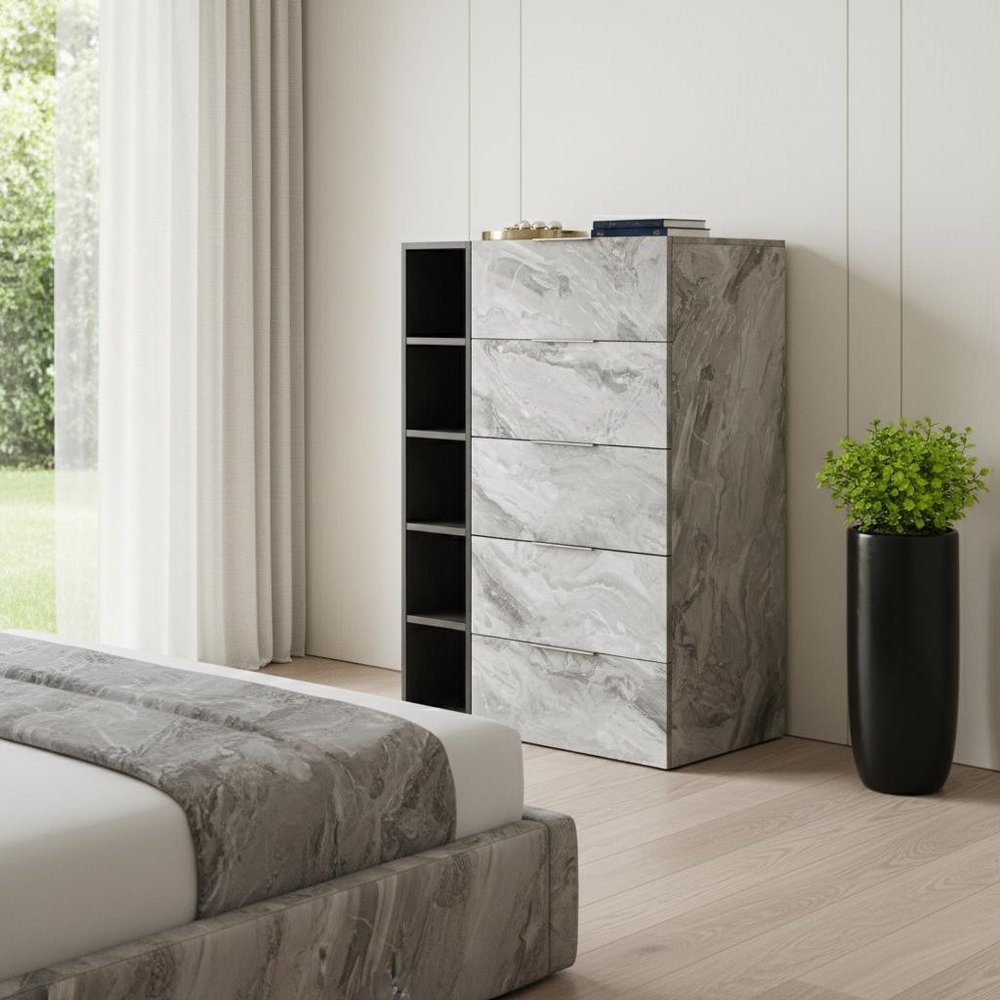 35" Gray Wood Five Drawer Dresser