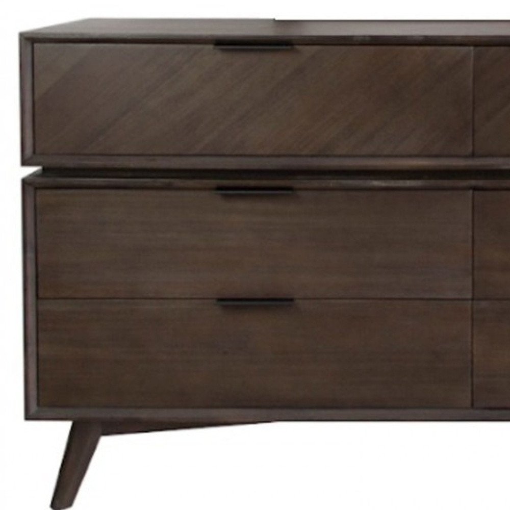 65" Dark Brown Solid Wood Six Drawer Double Dresser