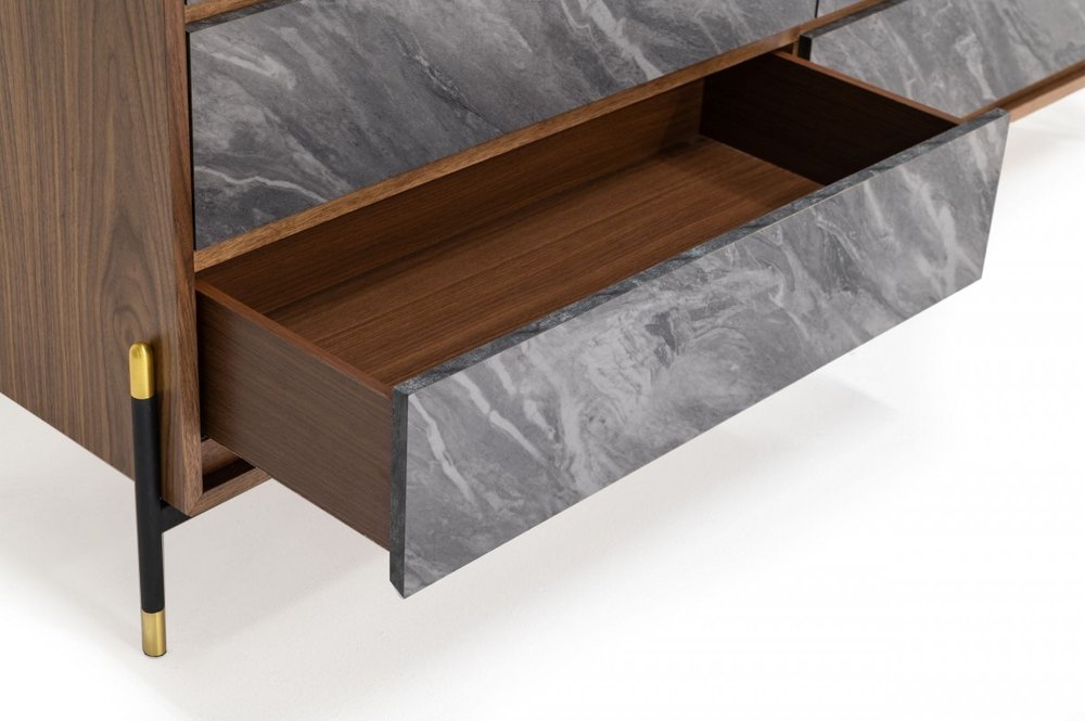 63" Brown Wood Six Drawer Double Dresser
