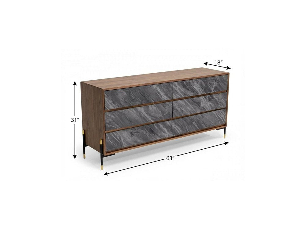 63" Brown Wood Six Drawer Double Dresser
